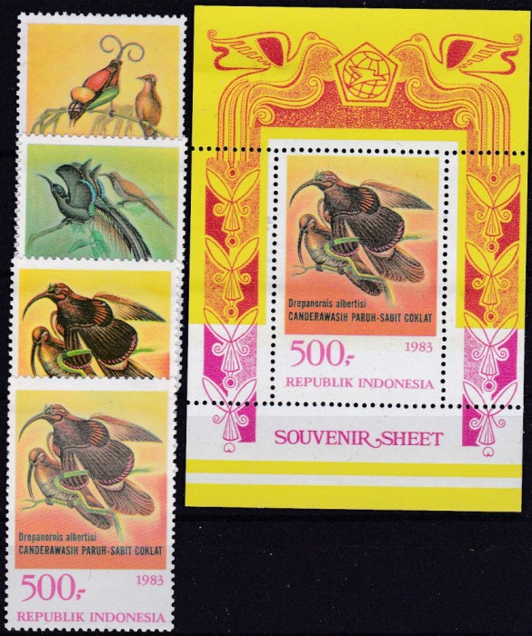 DB1 Fauna Pasari Paradis Indonezia 1983 4 v. + SS ( usor ondulat ) MNH