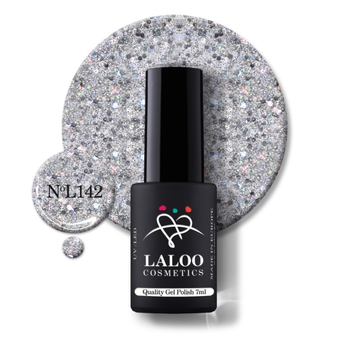 Oja semi-permanenta 142 Silver Holo Sequin Glitter Laloo 7ml