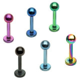 Labret cu bilă, titan anodizat - Diametru piercing: 1,6 mm, Culoare zirconiu piercing: Albastru - B