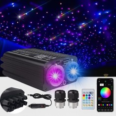 Kit Fibra Optica Plafon Instelat Auto 900 fibre cu efect TWINKLE si 10 Comete Incluse -120 fibre pentru Masina si Casa, RGBW, Control Bluetooth si Tel