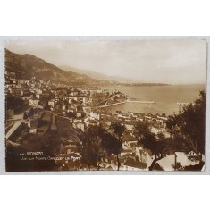 MONACO , VUE SUR MONTE CARLO ET LE PORT , CARTE POSTALA ILUSTRATA , INCEPUTUL SEC. XX