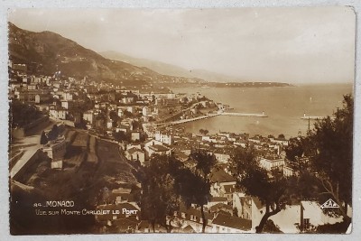 MONACO , VUE SUR MONTE CARLO ET LE PORT , CARTE POSTALA ILUSTRATA , INCEPUTUL SEC. XX foto