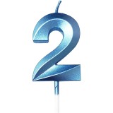 Lumanare Cifra 2, Cyrax, Model Diamond, 5 x 3.4 cm, Albastru