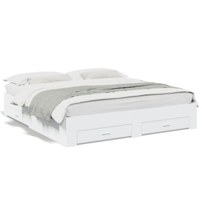 Gossi cadru de pat cu sertare alb 200x200 cm lemn prelucrat foto