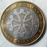 10 EURO 1998,JETON BIMETAL, FRNATA TOULOUSE, CAMPIONATUL MONDIAL DE FOTBAL !!, Europa, Alama