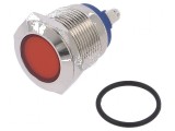 Lampă LED plată roșie 12VDC 12VAC &Oslash;19mm cu șurub
