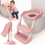 Reductor WC pentru Copii cu Scarita, Linomag&reg;, Plabil, 38 x 40 x 47 cm, Roz / Alb