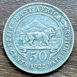 Moneda - Africa de Est - 50 Cents 1922 - Argint slab