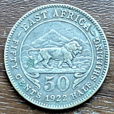 Moneda - Africa de Est - 50 Cents 1922 - Argint slab foto