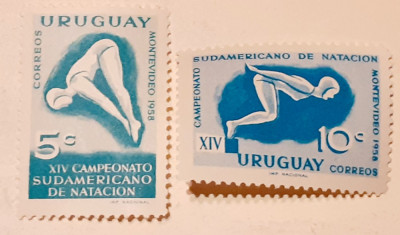 Uruguay 1958 campionatul sudamerican de natatie, sport serie 2v mnh foto