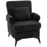 HOMCOM Fotoliu Relax Canapea individuală din chenille Fotoliu modern pentru living Şezut lat şi pernă groasă Pernă lombară Negru | Aosom Romania
