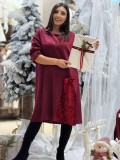 Rochie bordo din vascoza cu insertie din paiete