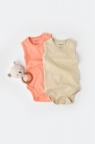 Set 2 body-uri fara maneci bebe unisex -100% bumbac organic - Roz Crem, BabyCosy (Marime: 12-18 Luni)