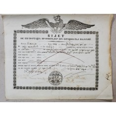 BILET DE EXPORT PENTRU PRODUSELE DIN PRINCIPATUL VALAHIEI - SCHELA OLTENITA, 1846