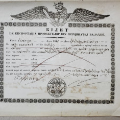 BILET DE EXPORT PENTRU PRODUSELE DIN PRINCIPATUL VALAHIEI - SCHELA OLTENITA, 1846