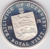 Guernsey 25 Pence Elizabeth II Royal Visit Comemorativa 1978, Europa, Argint
