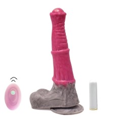 Vibrator Stallion, 10 Moduri Vibratii, Remote Control, Silicon Lichid, Roz/Gri, 25.5 cm