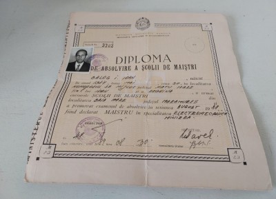 Diploma de Absolvire a Scolii de Maistri, Electromecanica Miniera 1989 Baia Mare foto