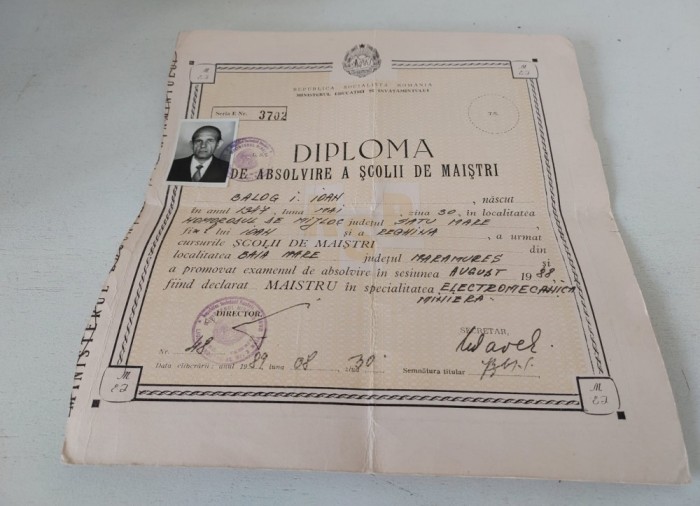 Diploma de Absolvire a Scolii de Maistri, Electromecanica Miniera 1989 Baia Mare