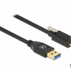 Cablu SuperSpeed USB 10 Gbps (USB 3.1 Gen 2) tip A la USB-C cu surub sus T-T 1m Negru, Delock 83717