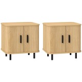 HOMCOM Set 2 Noptiere &icirc;n stil Nordic cu Raft pe 2 Niveluri și Ușă Culisantă pentru Dormitor, 48x40x48 cm, Lemn Natural | Aosom Romania