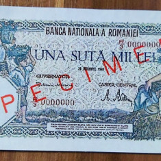 REPRODUCERE bancnota specimen 100.000 lei 1945 Romania