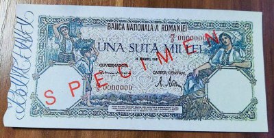 REPRODUCERE bancnota specimen 100.000 lei 1945 Romania foto