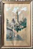 Cumpara ieftin Karl Neser-Catedrala Sf. Nicolae din &Uuml;berlingen, tehnică mixtă (1888), Peisaje, Acuarela, Impresionism