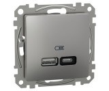 Priza USB PD tip A+C 21W Schneider Sedna aluminiu SDD113405