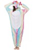 Pijama Kigurumi Unicorn Multicolor, Salopeta Flausa Dama/Fete, Gluga Urechi, Buzunare, Nasturi, Fermoar Spate, Marimi S-XL