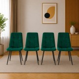 Set 4 scaune bucatarie si living Artool Kara, catifea verde, metal negru