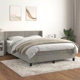 Gossi pat box spring cu saltea, gri deschis, 140x200 cm, catifea