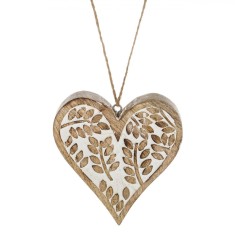 Decor Suspensibil Din Lemn, Model Frunze Sculptate, Natur, 12.5x13cm