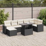 Cumpara ieftin Set mobilier de grădină cu perne, 8 piese, negru, poliratan