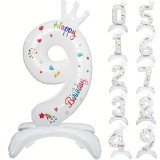 Balon din Folie Metalizata, Cyrax, Figurina Cifra, Model 9 cu Happy Birthday Scris, Tema Aniversare 81 cm, Ambalaj Individual, Pai Inclus, Umflare cu