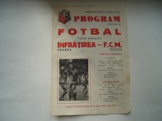 Program al meciului de fotbal Infratirea Oradea - F.C.M. Resita, 1982