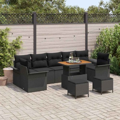 vidaXL Set de canapele pentru grădină 10 pcs Negru 90 x 55 x 71 cm foto