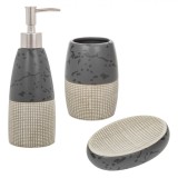 Set Baie Ceramic, Model Mozaic, Culoare Gri și Bej, 3 Piese