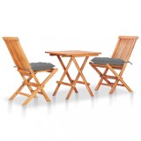 Set mobilier de bistro cu perne gri, 3 piese, lemn masiv de tec GartenMobel Dekor, vidaXL