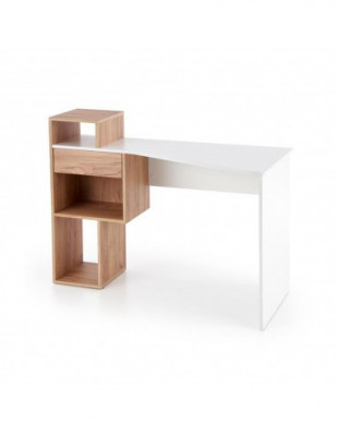 Birou HM Conti, rafturi, sertar, PAL melaminat, 122x57x90 cm, stejar auriu/alb foto