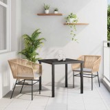 VidaXL Set de dining pentru grădină , 3 piese, cu perne, din rattan poli maro.