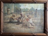 Cumpara ieftin Ion MARINESCU-V&Acirc;LSAN (1866-1935)-Odihnă la t&acirc;rg, pictură &icirc;n ulei, Scene gen, Impresionism