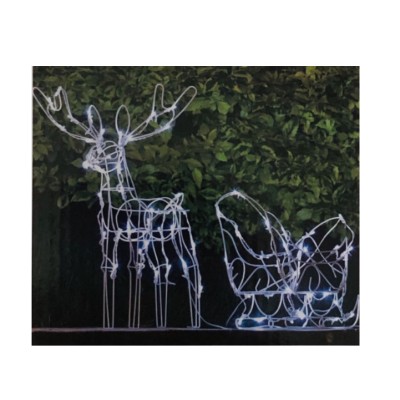 Decoratiune Craciun, sanie cu ren, 75 led alb rece, functie statica si flash foto