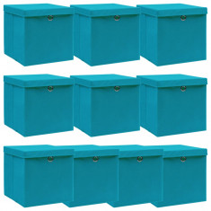 Cutii depozitare cu capace, 10 buc., bleu, 32x32x32 cm, textil