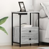 vidaXL Cabinet de noptiere cu stație de &icirc;ncărcare 2 pcs sonoma gri
