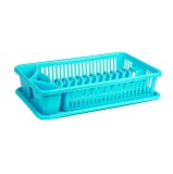 Suport pentru vase, Plastina Mara 2420 cu tava, plastic, bleu, 43 x 26.5 cm