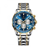 Ceas barbatesc Poedagar Cronograf Quartz Casual Luxury Data Otel Argintiu Albastru