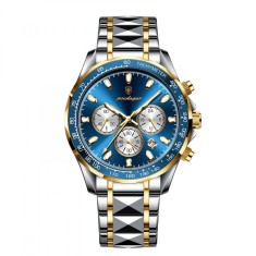 Ceas barbatesc Poedagar Cronograf Quartz Casual Luxury Data Otel Argintiu Albastru