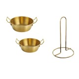 Set 2 sosiere din otel inoxidabil cu doua manere plus suport servetele bucatarie