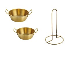 Set 2 sosiere din otel inoxidabil cu doua manere plus suport servetele bucatarie